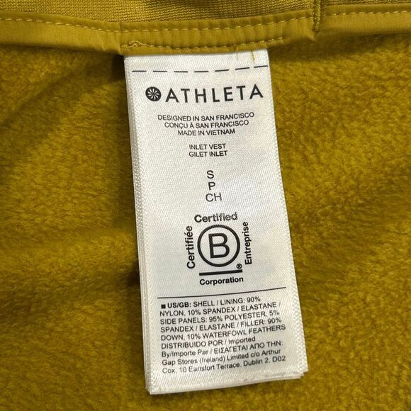 Athleta Puffer Vest Small – Mustard Yellow Quilted Sleeveless Jacket Warm Zip Ve - Picture 4 of 13